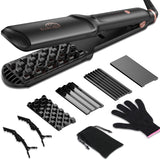 SixriverLady 4 in 1 Interchangeable Straightener Waver Hair Tool With Corn Curler - black