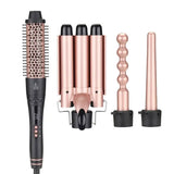 SixriverLady 4-in-1 Interchangeable Waver Curling Iron Set with Curling Brush