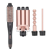 SixriverLady 4-in-1 Interchangeable Curling Iron Set with Curling Brush