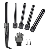 SixriverLady 5 in 1 Curling Iron Curl Wand Set - Black