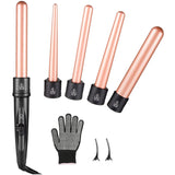 SixriverLady 5 in 1 Curling Iron Wand Set - Rose Gold