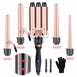 SixriverLady 5 in 1 Hair Rotating Curler Wand Set with 3 Barrel Crimper