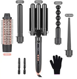 SixriverLady 5 in 1 Curling Wand Set with Hot Air Brush-Black