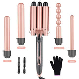 SixriverLady 5 in 1 Curling Wand Set with 3 Barrel Hair Crimper