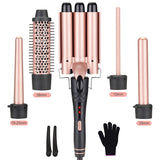 SixriverLady 5 in 1 Curling Wand Set with Curling Straightening Brush