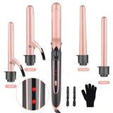 SixriverLady 5 in 1 Hair Rotating Curler Wand Set-Rose Gold