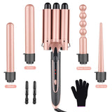 SixriverLady 5-in-1-Lockenstab-Set mit 3-Zylinder-Haarcrimper