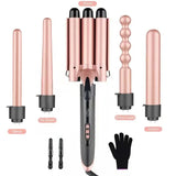 SixriverLady 5 in 1 Curling Iron Set Hair Curler Roller with 3 Barrel Crimper